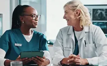 doctor-nurse-conversing-mobile